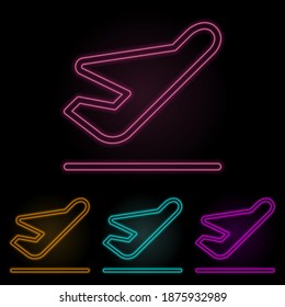 takeoff color neon set. Simple thin line, outline vector of web icons for ui and ux, website or mobile application