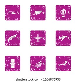 Takeoff icons set. Grunge set of 9 takeoff vector icons for web isolated on white background