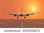 Takeoff of a passenger plane. Vector illustration of an airfield runway with an airplane taking off. Sketch for creativity.