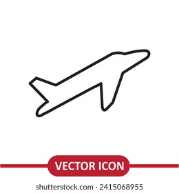 Despegue la ilustración de la línea plana del icono del plano en el fondo blanco.