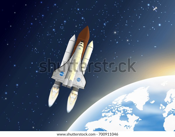 スペースシャトルを取り外します 地球の軌道の近くを飛行する宇宙船 ベクターイラスト のベクター画像素材 ロイヤリティフリー
