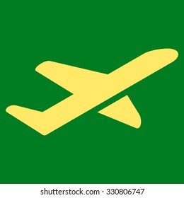 Takeoff vector icon. Style is flat yellow symbol, rounded angles, green background.
