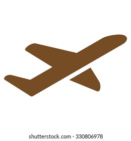 Takeoff vector icon. Style is flat brown symbol, rounded angles, white background.