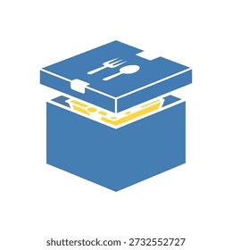 Takeout Box with Food Inside - Flat Design - Simple Illustration -
