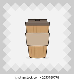 Take-out coffee with brown cap and cup holder in flat design.