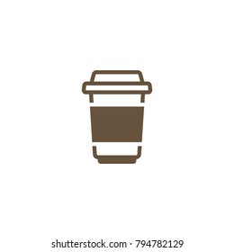take-out coffee with cap and cup holder. disposable cardboard cup of coffee. Paper container icon. Isolated on white background. Vector outline Illustration. Fast food business lunch picrogram.