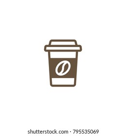 take-out coffee with cap and cup holder. disposable cardboard cup of coffee. Paper container icon. Isolated on white background. Vector outline Illustration. Fast food business lunch picrogram.