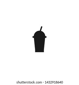 take-out coffee with cap and straw. plastic cup of coffee. Paper container icon. Isolated on white background. Vector  Illustration. Fast food business lunch picrogram.