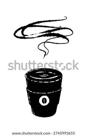 Takeout Coffee Paper Cup with Steam Vertical Monochrome