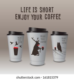 Take-out coffee in thermo cup, vector image. Enjoy you coffee. 