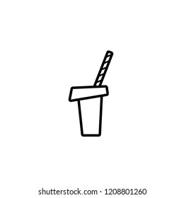 take-out cup with juice, cocktail or soda with straw. disposable cardboard glass. Paper container with beverage line icon. Isolated on white background. Vector  Illustration.  fast food 