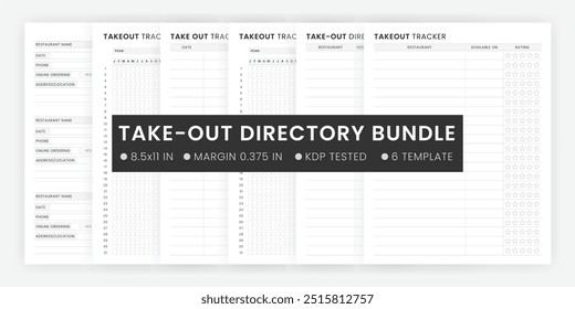 Take-Out Directory List Bundle Printable Template, Restaurant Takeout Tracker, Best Food Order Organizer Notebook, Take Out Food Delivery Menu log