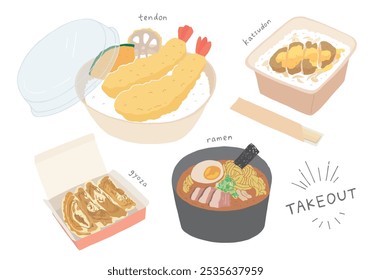 Takeout Donburi and ramen illustration set