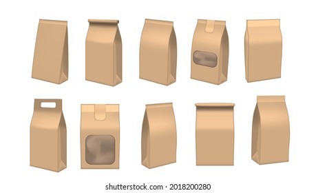 Takeout Food Craft Package Set. Various Brown Bag Collection. EPS10 Vector