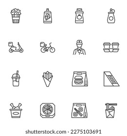 Take-out food line icons set, outline vector symbol collection, linear style pictogram pack. Signs, logo illustration. Set includes icons as fast food delivery service, pizza, burger, sushi roll
