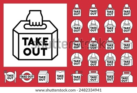 Takeout icons set, line style vector illustration