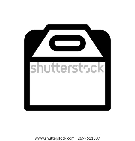 Takeout lunch box. Outlined stroke vector icon with black-filled details.