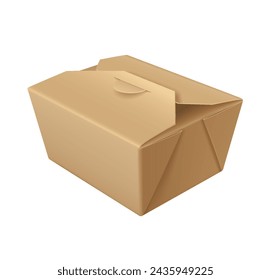 Takeout noodle cardboard box realistic vector illustration. Asian food restaurant products mockup packaging 3d object on white background