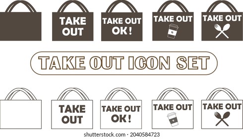 TAKEOUT Paper bag (handbag), simple icon set