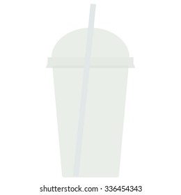 Take-out smoothie transparent plastic cup with straw. Isolated on white background. Vector