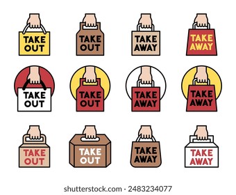 Iconos para llevar y para llevar set 3 Ilustración vectorial