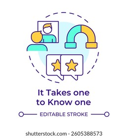 It takes one to know one multi color concept icon. Mirror, reflecting. Opinion, criticism. Round shape line illustration. Abstract idea. Graphic design. Easy to use in infographic, presentation
