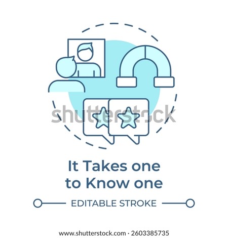 It takes one to know one soft blue concept icon. Mirror, reflecting. Opinion, criticism. Round shape line illustration. Abstract idea. Graphic design. Easy to use in infographic, presentation