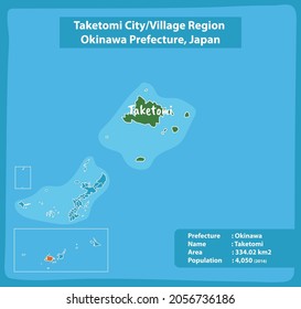 Taketomi City Village Region Okinawa Prefecture Map, Japan