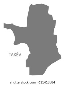 Takev Cambodia province map grey illustration silhouette