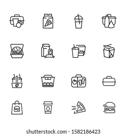 Take-with-you-meal line icon set. Set of line icons on white background. Chinese food, brunch, cardboard. Snack concept. Vector illustration can be used for topics like food, breakfast, eating