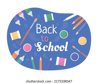 Taking art class for high school 2D vector isolated illustration. Back to school flat cartoon banner with text. Colourful editable design for mobile, website. Neucha, Oleo Script Swash Caps fonts used