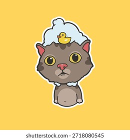 Nehmen ein Bad Katze Meme Aufkleber Vektor Niedliche Illustration
