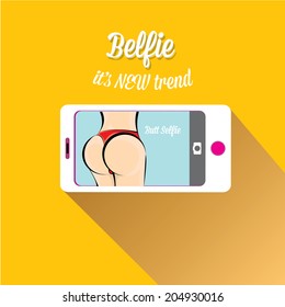 Taking Belfie Photo on Smart Phone concept on orange background. vector illustration