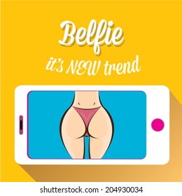 Taking Belfie Photo on Smart Phone concept on orange background. vector illustration
