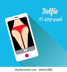 Taking Belfie Photo on Smart Phone concept on blue background. vector illustration