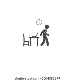 Taking break from work. Relaxation time. Office person walking away from working table.free time icon, leisure time,  relaxation after work symbol on white background -vector illustration 