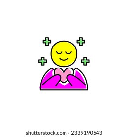 taking care bodies line icon color purple and yellow vector with mental health theme