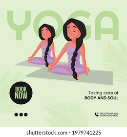 Taking care of body and soul with yoga banner design template.