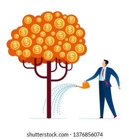 Taking care business tree growth. Business and investment concept illustration.