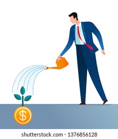 Taking care business tree growth. Business and investment concept illustration.