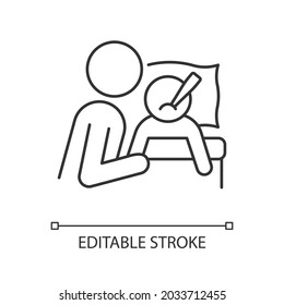 Taking care of ill child linear icon. Building deep emotional bond. Coping with kid sickness. Thin line customizable illustration. Contour symbol. Vector isolated outline drawing. Editable stroke