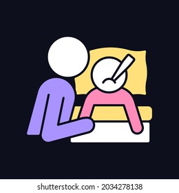 Taking care of ill child RGB color icon for dark theme. Building deep emotional bond. Coping with sickness. Isolated vector illustration on night mode background. Simple filled line drawing on black
