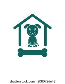 Cuidando a las mascotas. La imagen estilizada de un perro, una casa y un hueso. Silhouette. Ilustración vectorial.