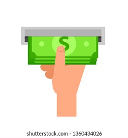 Taking cash from atm icon. Clipart image isolated on white background