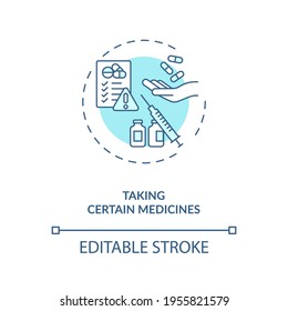 Taking certain medicines concept icon. Dry eye causes. Clinical treatment process of eyes problems idea thin line illustration. Vector isolated outline RGB color drawing. Editable stroke