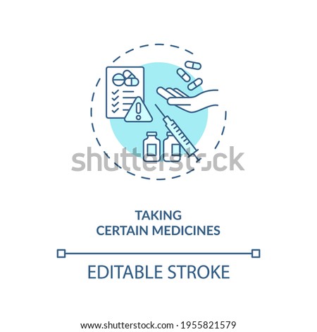 Taking certain medicines concept icon. Dry eye causes. Clinical treatment process of eyes problems idea thin line illustration. Vector isolated outline RGB color drawing. Editable stroke