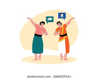 Taking a dance course trained directly by a professional trainer, cartoon vector illustration.