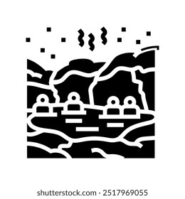 taking dip hot spring winter glyph icon vector. taking dip hot spring winter sign. isolated symbol illustration