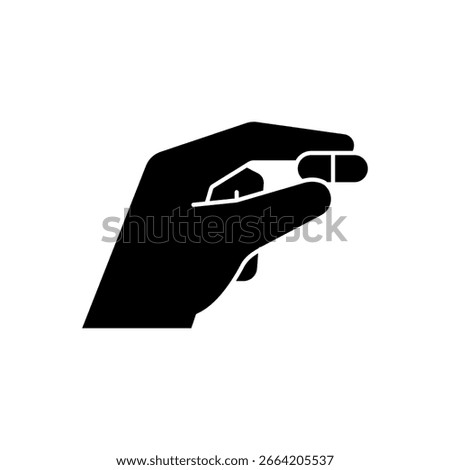 Taking or eating a pill icon set. Sick people takes a pill or supplement or vitamin. Hand putting a pill into the a glass of water. Put a pill in the mouth. Vector Illustration.