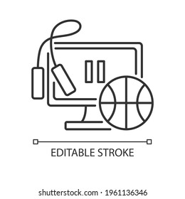 Taking exercise break linear icon. Office workout for healthy lifestyle. Training at home. Thin line customizable illustration. Contour symbol. Vector isolated outline drawing. Editable stroke